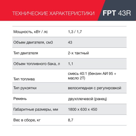 FUBAG Бензиновый триммер FPT 43R + Триммерная леска сечение витой квадрат L 130 м * 2.4 мм  в ПОДАРОК в Барнауле фото